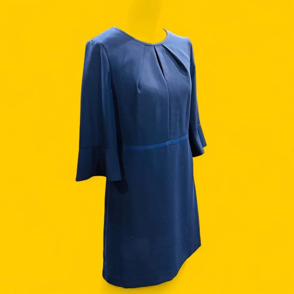 Preppy Modest Retro Navy Blue Knee Length Bell 3/4 Sleeve Dress 10 - Picture 3 of 7